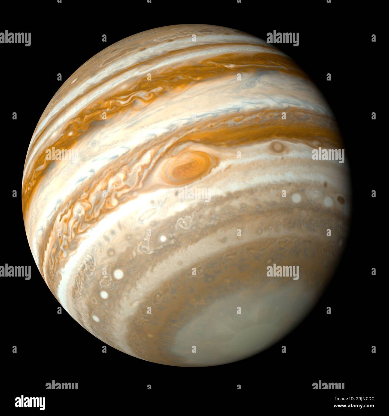 Jupiter, the largest planet in the Solar System, isolated on black background Stock Photo
