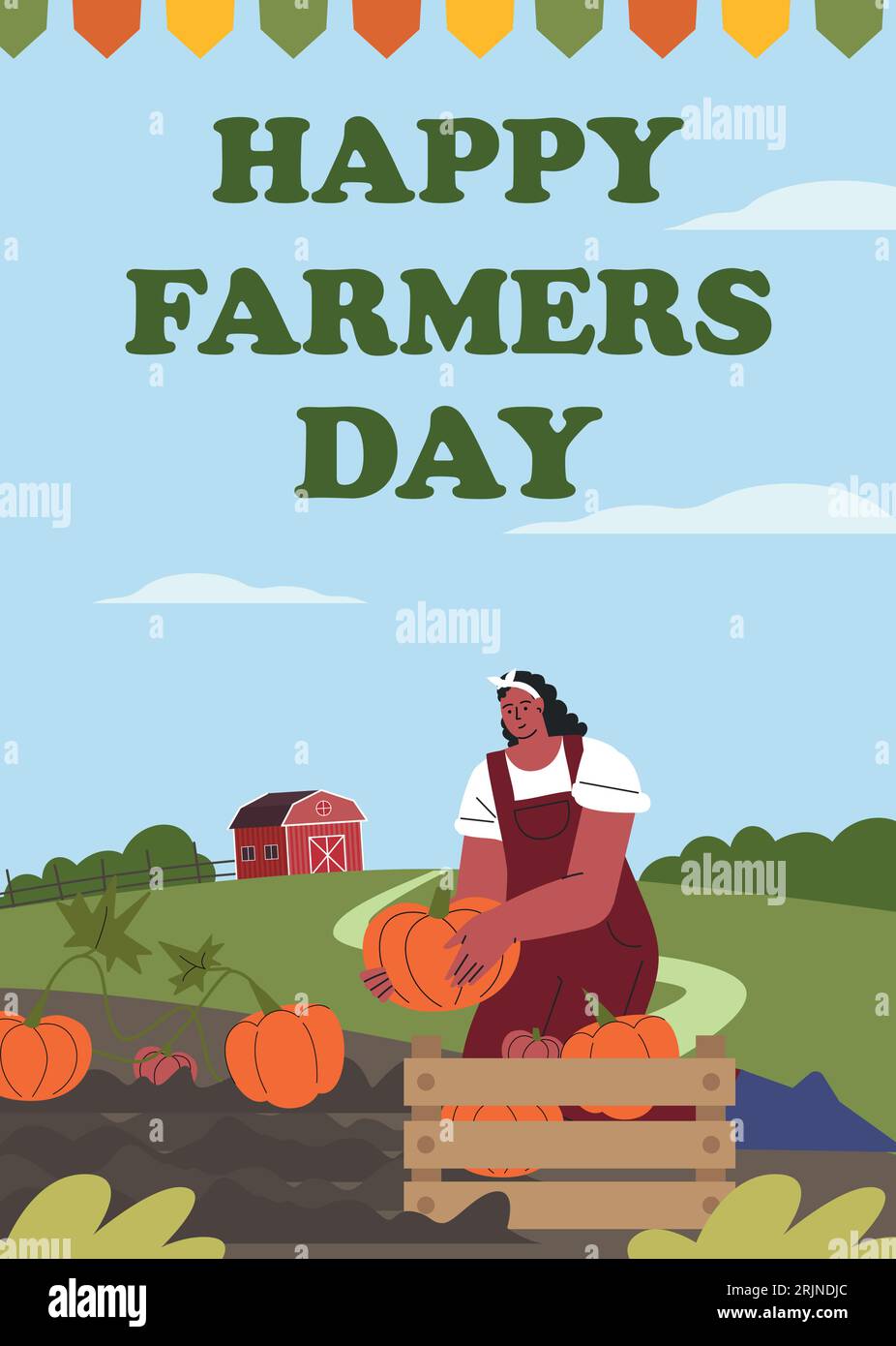 Happy farmers day poster template. Farmer at work, agricultural worker harvesting crops. Life in