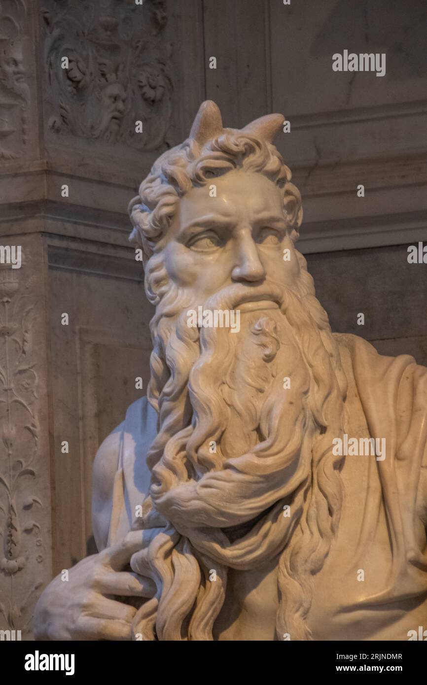 The iconic statue of Moses by Michelangelo, located in the church of