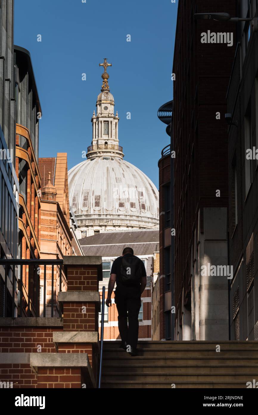 The Dome of St.Paul's Cathedral in afternoon sunlight, Ludgate Hill, central London, England, U.K. Stock Photo