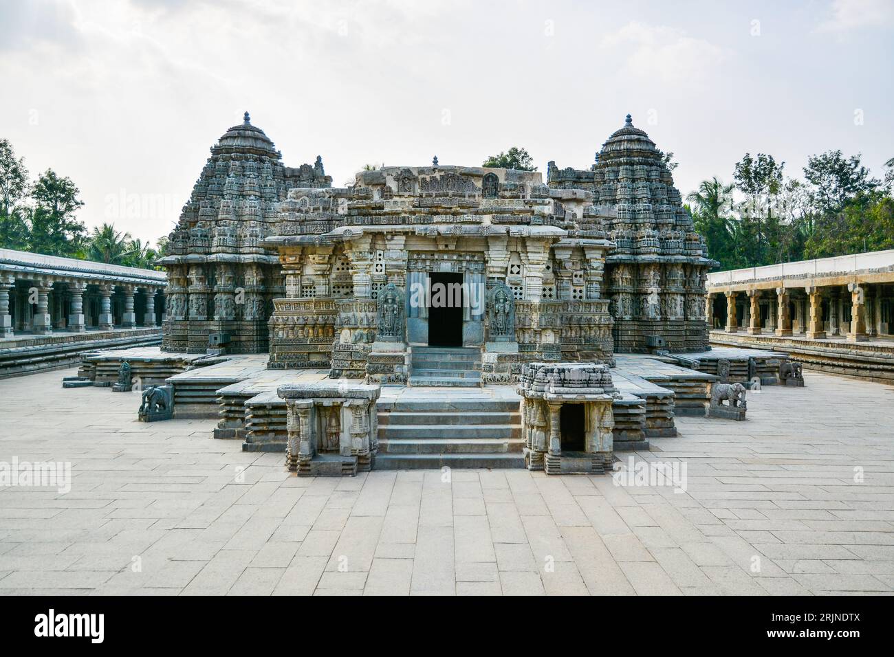 A closeup of Keshava Temple of the Chennakeshava complex in Somnathapura under the blue sky , India Stock Photo