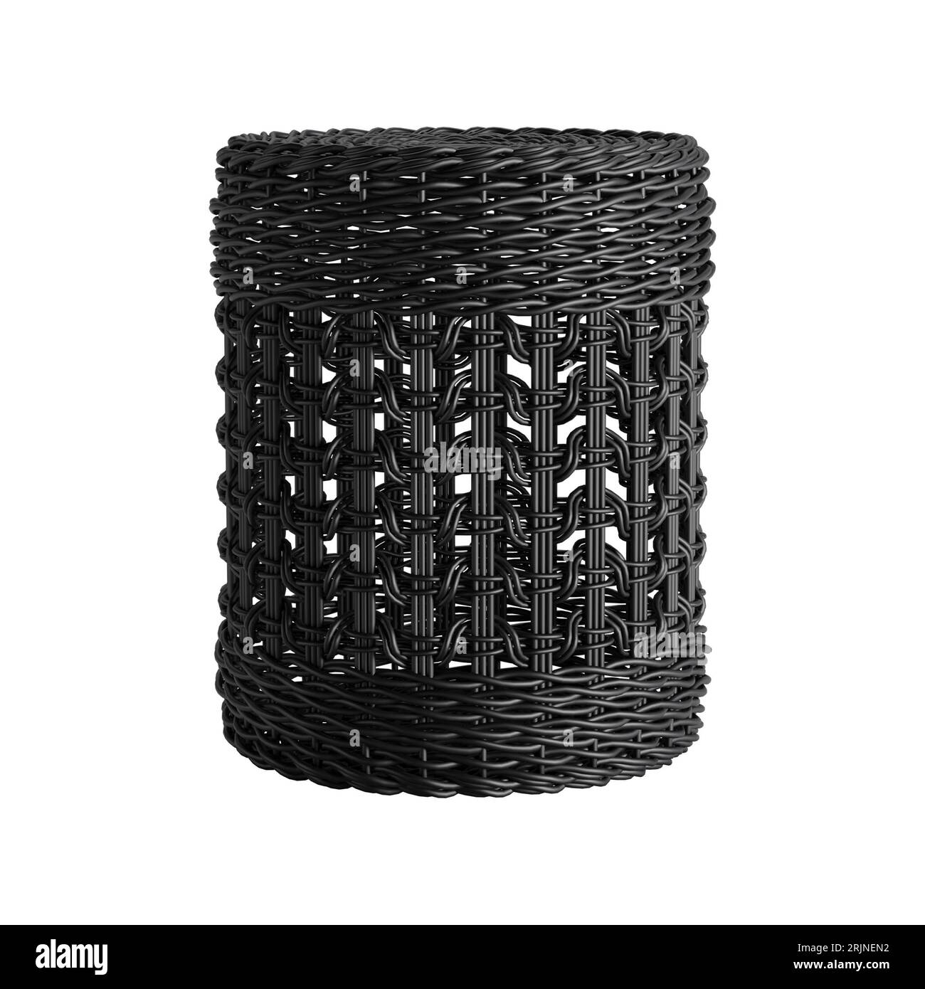 This stock image features a rattan pouf in a studio setting with a white background Stock Photo