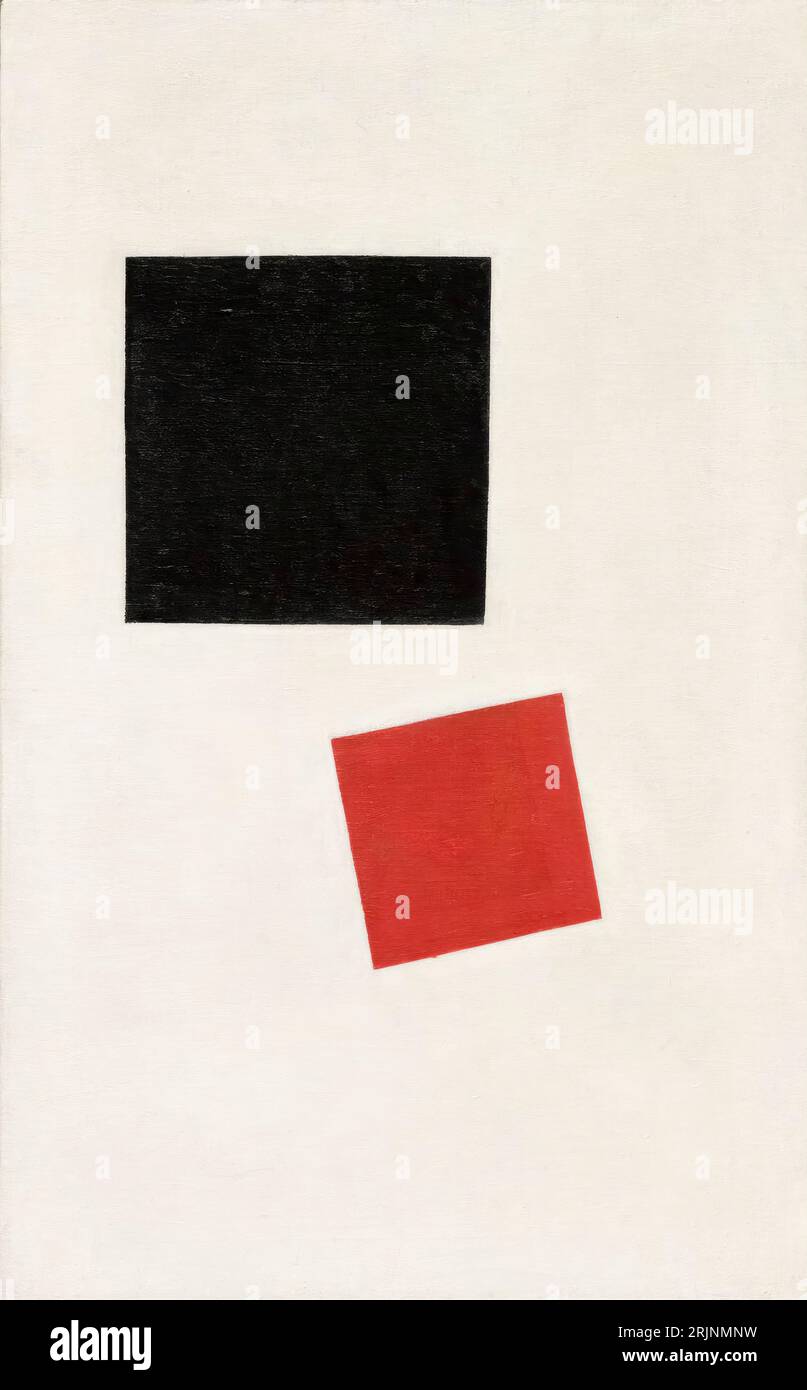 Kazimir Malevich, Black Square and Red Square (Painterly Realism of a Boy with a Knapsack, Color Masses in the Fourth Dimension), abstract painting in oil on canvas, 1915 Stock Photo