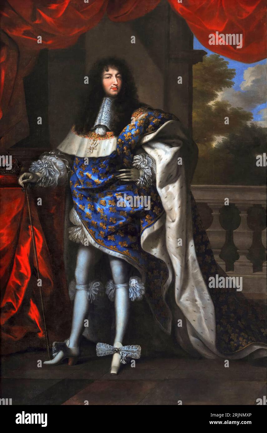 Louis XIV King of France in Coronation Robes, portrait painting by Jean Nocret, 1668 Stock Photo