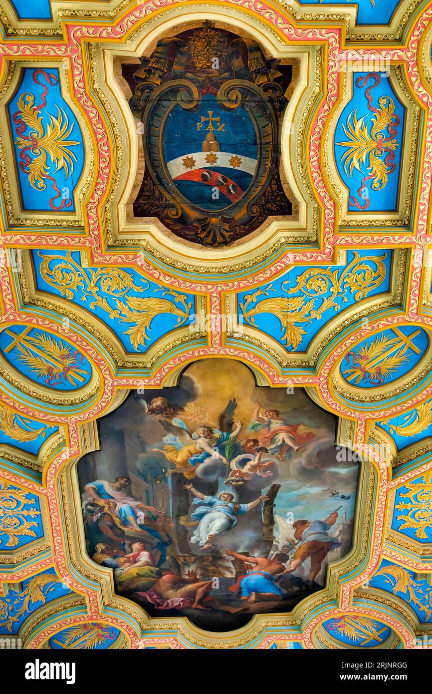 Martyrdom of Anastasia by Cerruti on the ceiling of the church of Santa Anastasia al Palatino, Rome, Italy Stock Photo