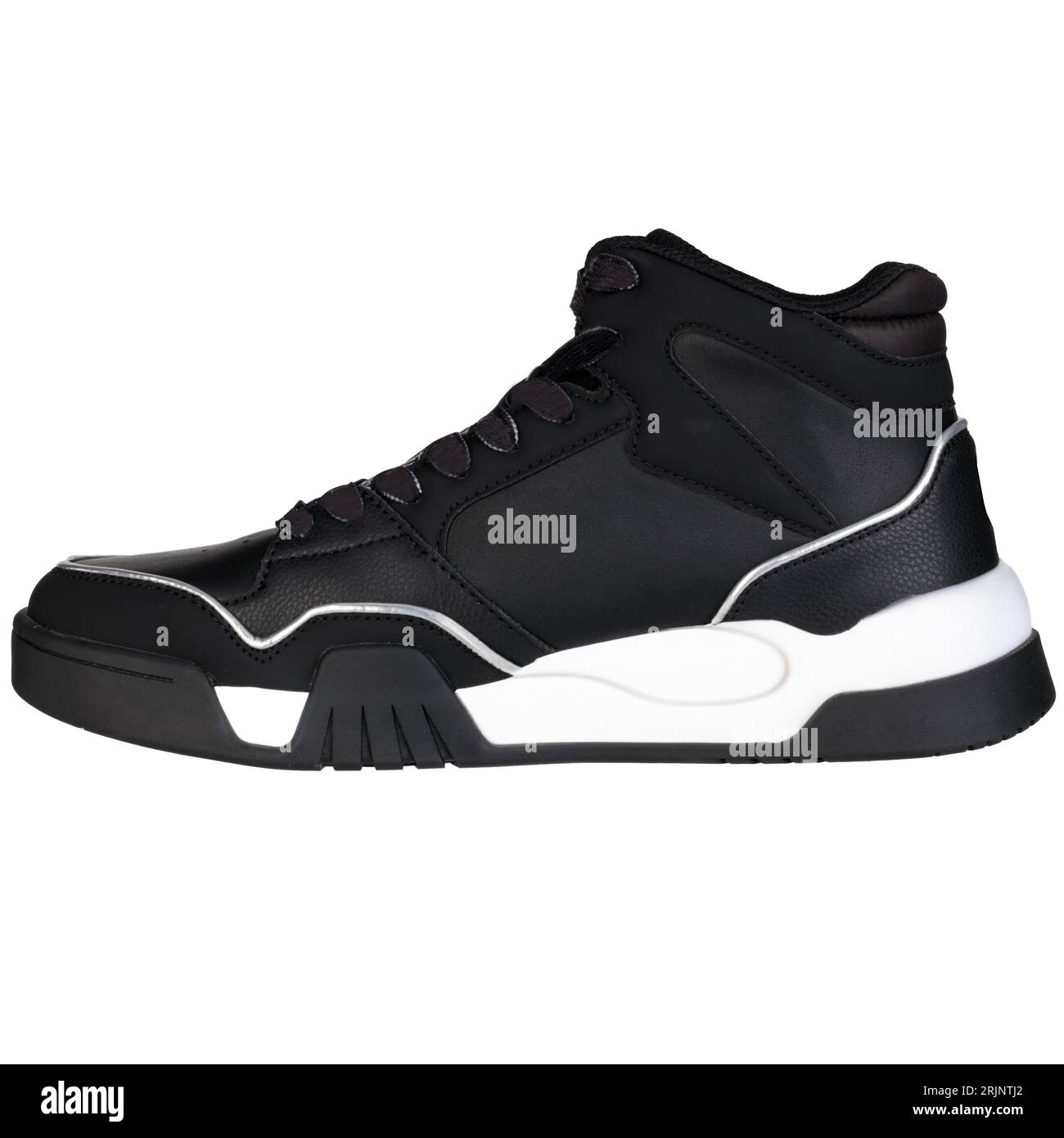 Black High-Top Sports Shoe Isolated Side View Stock Photo