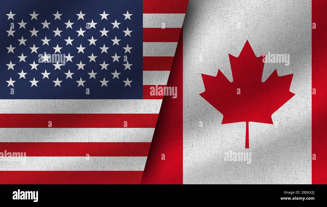 A 3D rendering of the flags of the United States and Canada Stock Photo ...