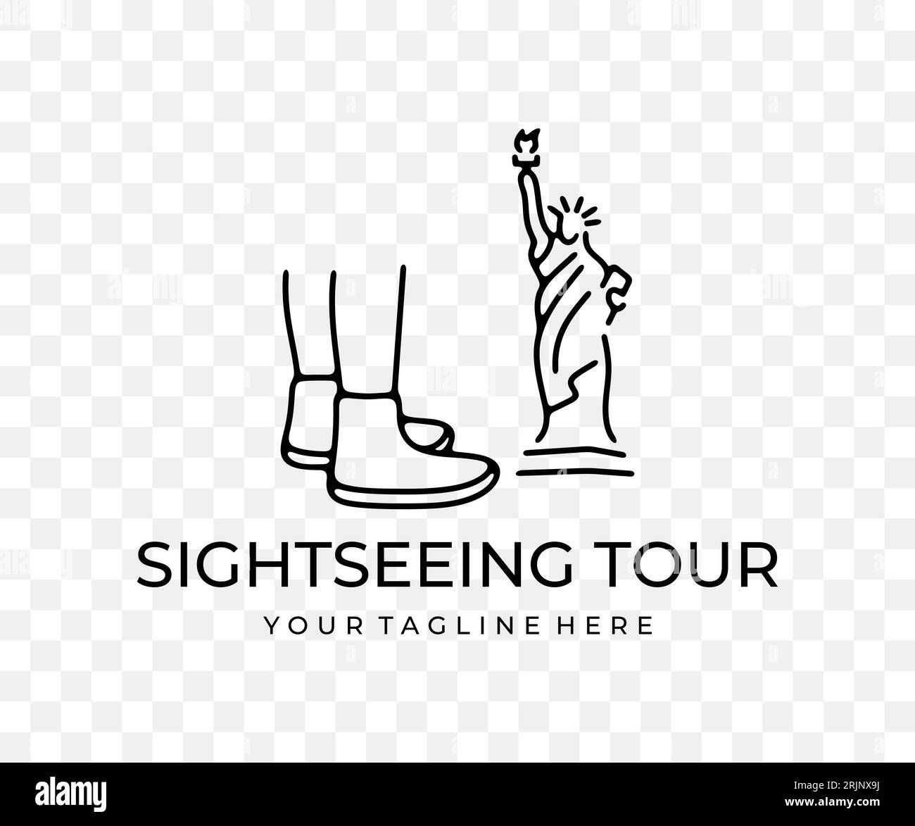 Tourist attraction, statue of liberty, travel and tourism, linear graphic design. Vacation, landmark, tour tourism, architecture and sightseeing Stock Vector