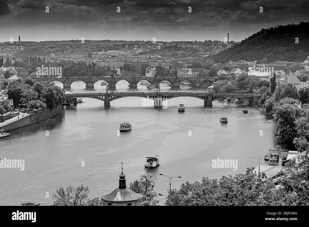View of Vltava river with bridges in Prague Stock Photo