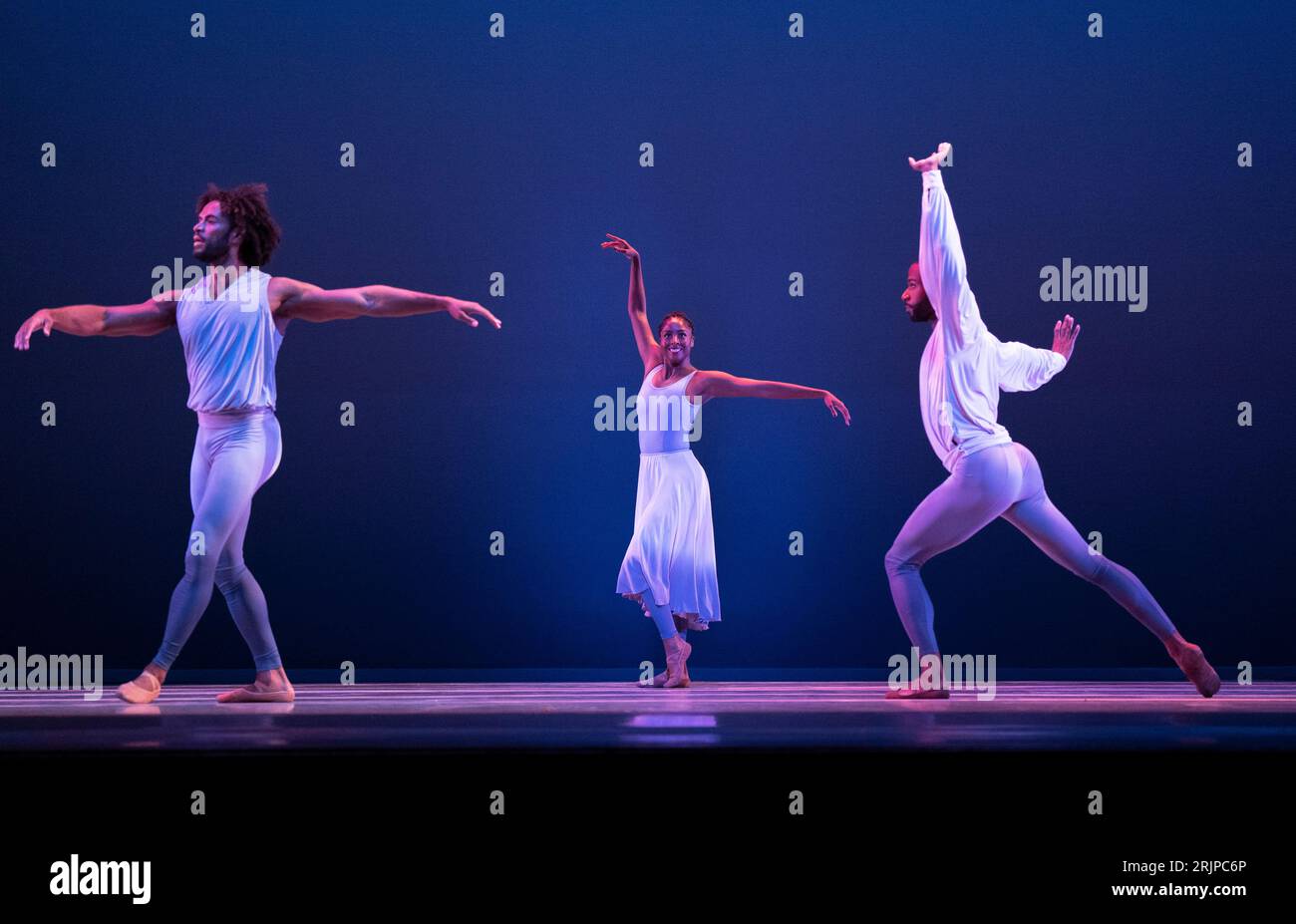 (left to right) James Gilmer, Ashley Mayeux and Christopher R Wilson from leading contemporary dance company Alvin Ailey American Dance Theater perform an excerpt from the UK premiere of 'Are You in Your Feelings?' at the Festival Theatre during the Edinburgh International Festival. Picture date: Wednesday August 23, 2023. Stock Photo