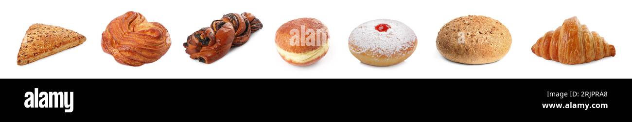 Set with different freshly baked pastries isolated on white Stock Photo ...