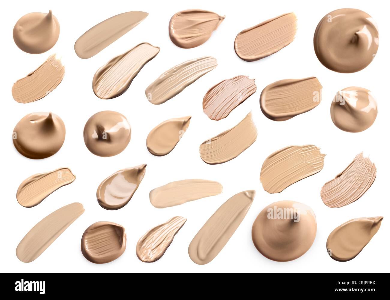 Foundations of various shades and textures for different skin tones and
