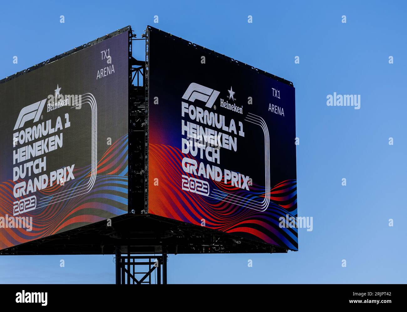 ZANDVOORT - An information screen in the run-up to the Dutch Grand Prix. The Formula 1 circus returns to the Dutch seaside resort. ANP REMKO DE WAAL netherlands out - belgium out Stock Photo