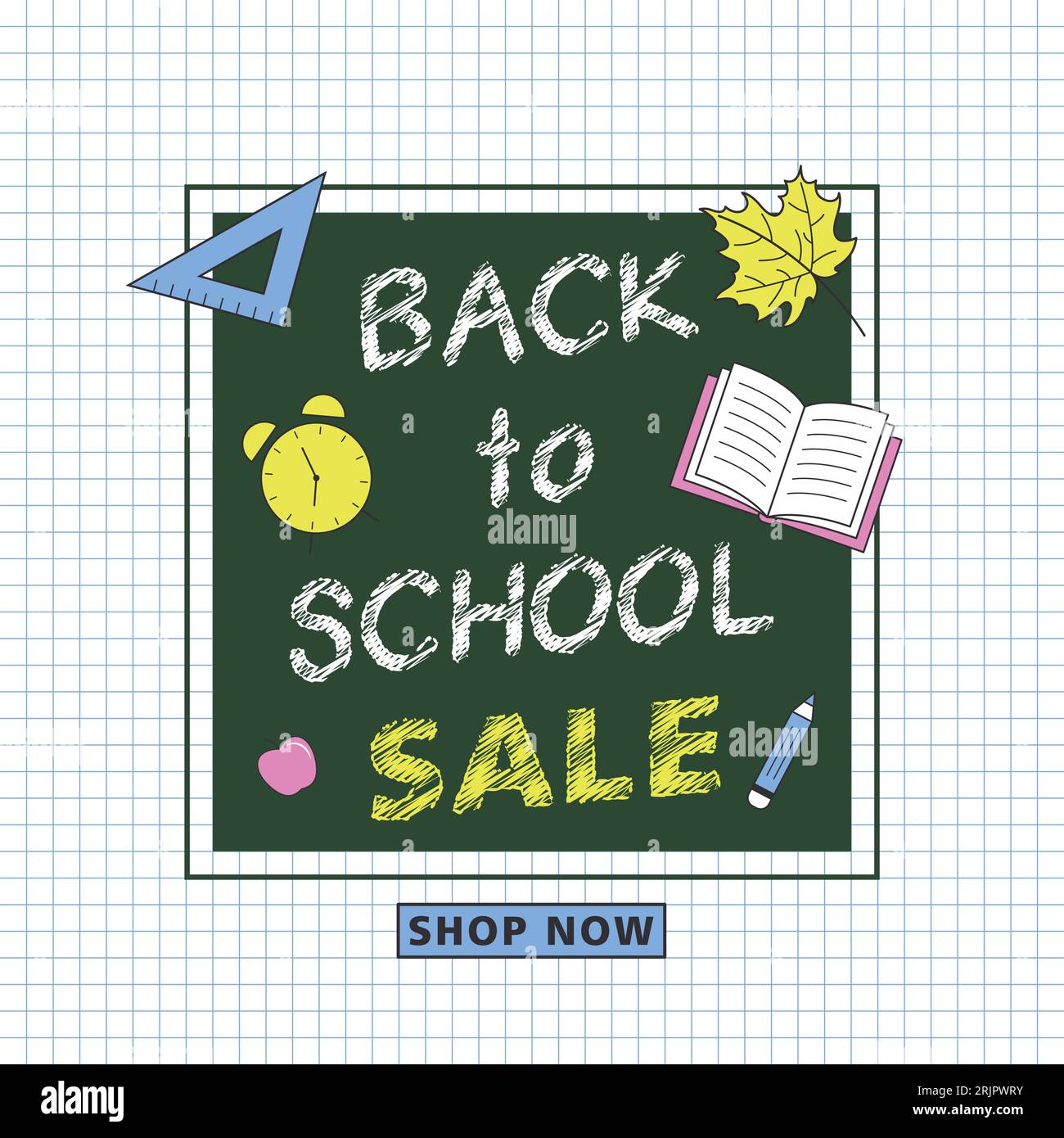 Back to school sale vector banner on the checkered background Stock Vector