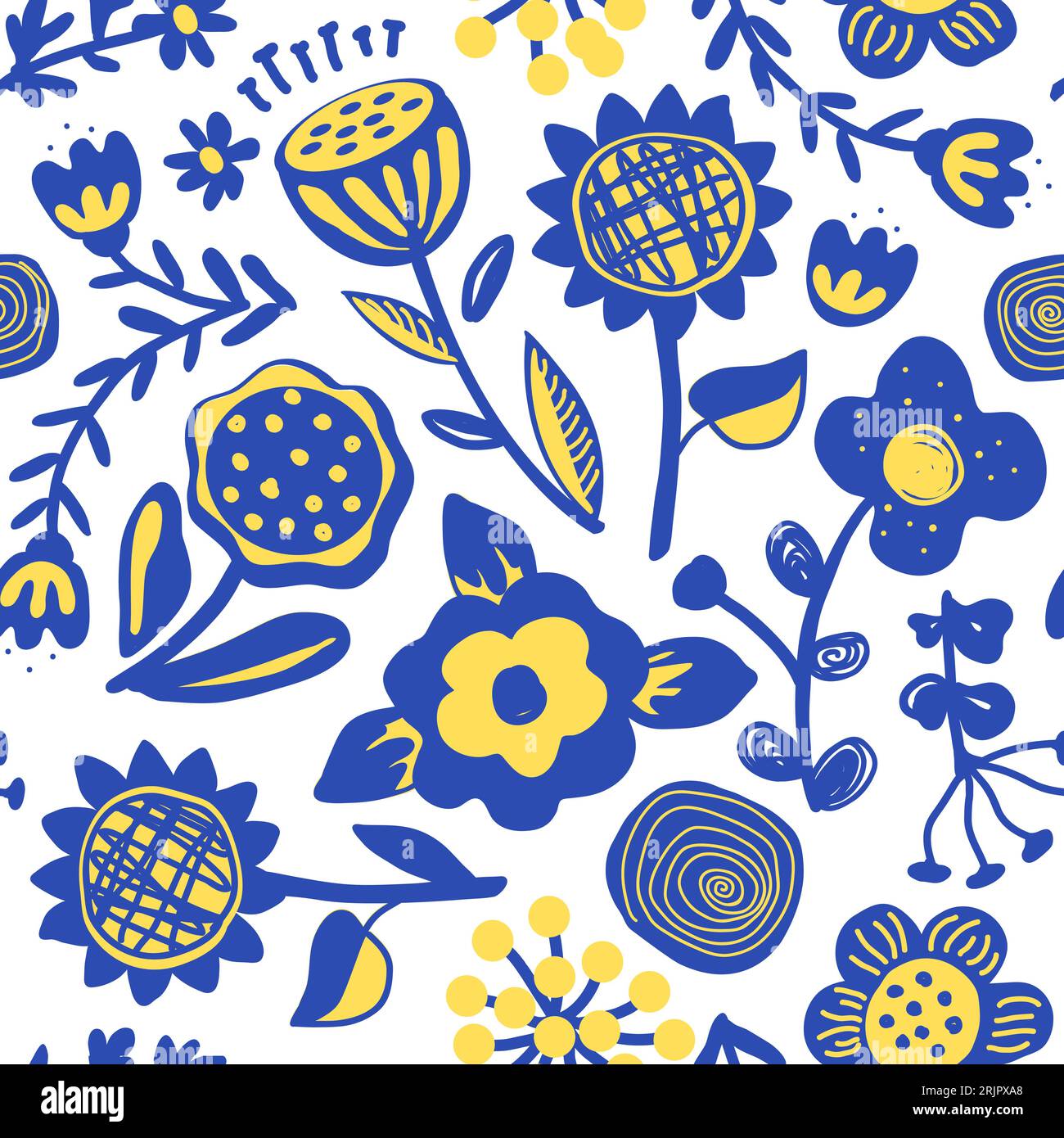 Aesthetic retro flowers in Scandinavian style seamless pattern ...