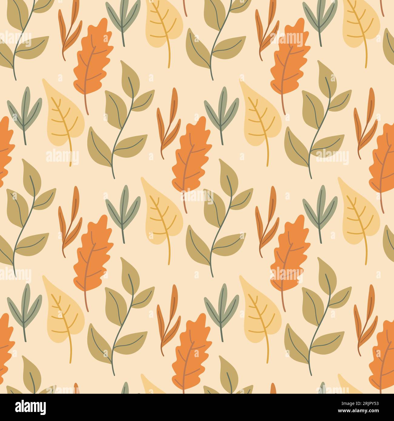 Cozy fall foliage seamless pattern. Cute autumn leaves background. Nature seasonal print for wallpaper, textile, design, ketor illustration Stock Vector