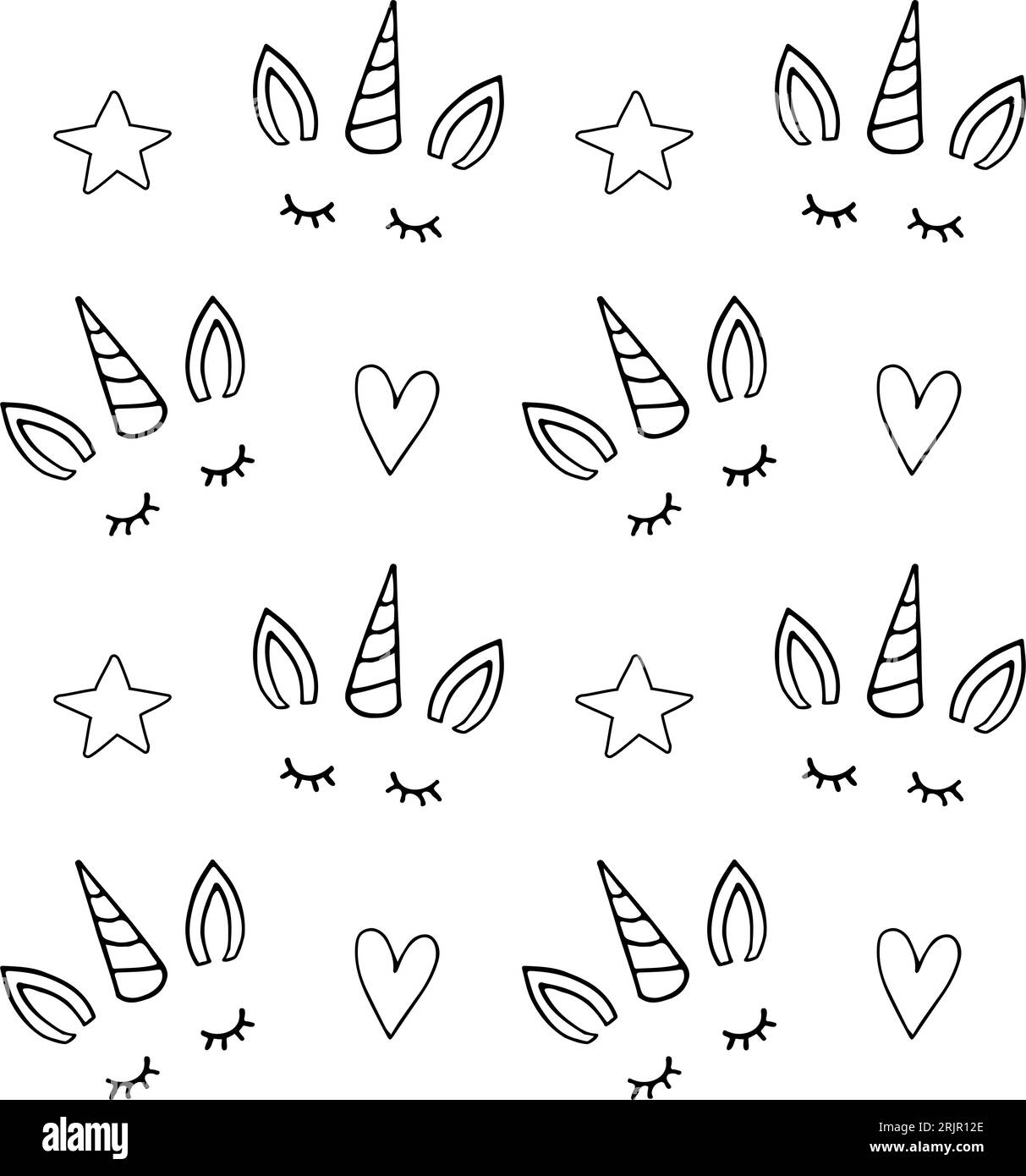 Vector seamless pattern of hand drawn sketch doodle unicorn face ...