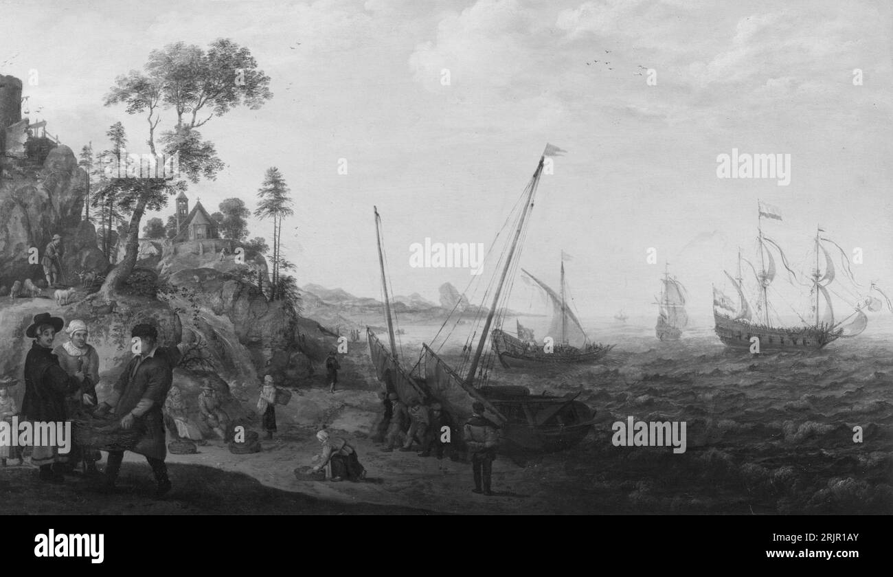 Rocky Coast with Ships and Figures 1627 by Adam Willaerts Stock Photo