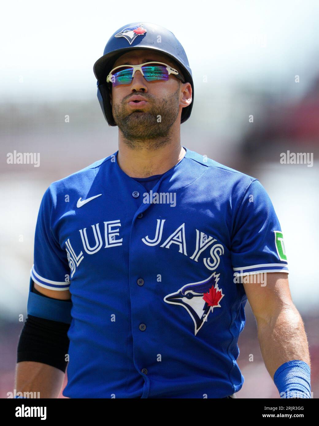 Toronto Blue Jays' Kevin Kiermaier reacts after striking out during a  baseball game against the Cincinnati Reds in Cincinnati, Sunday, Aug. 20,  2023. (AP Photo/Jeff Dean Stock Photo - Alamy