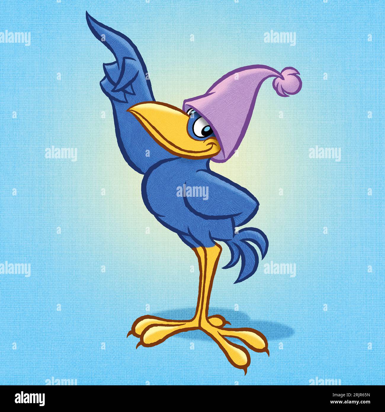 Illustrated Bird Character with Nightcap Stock Photo