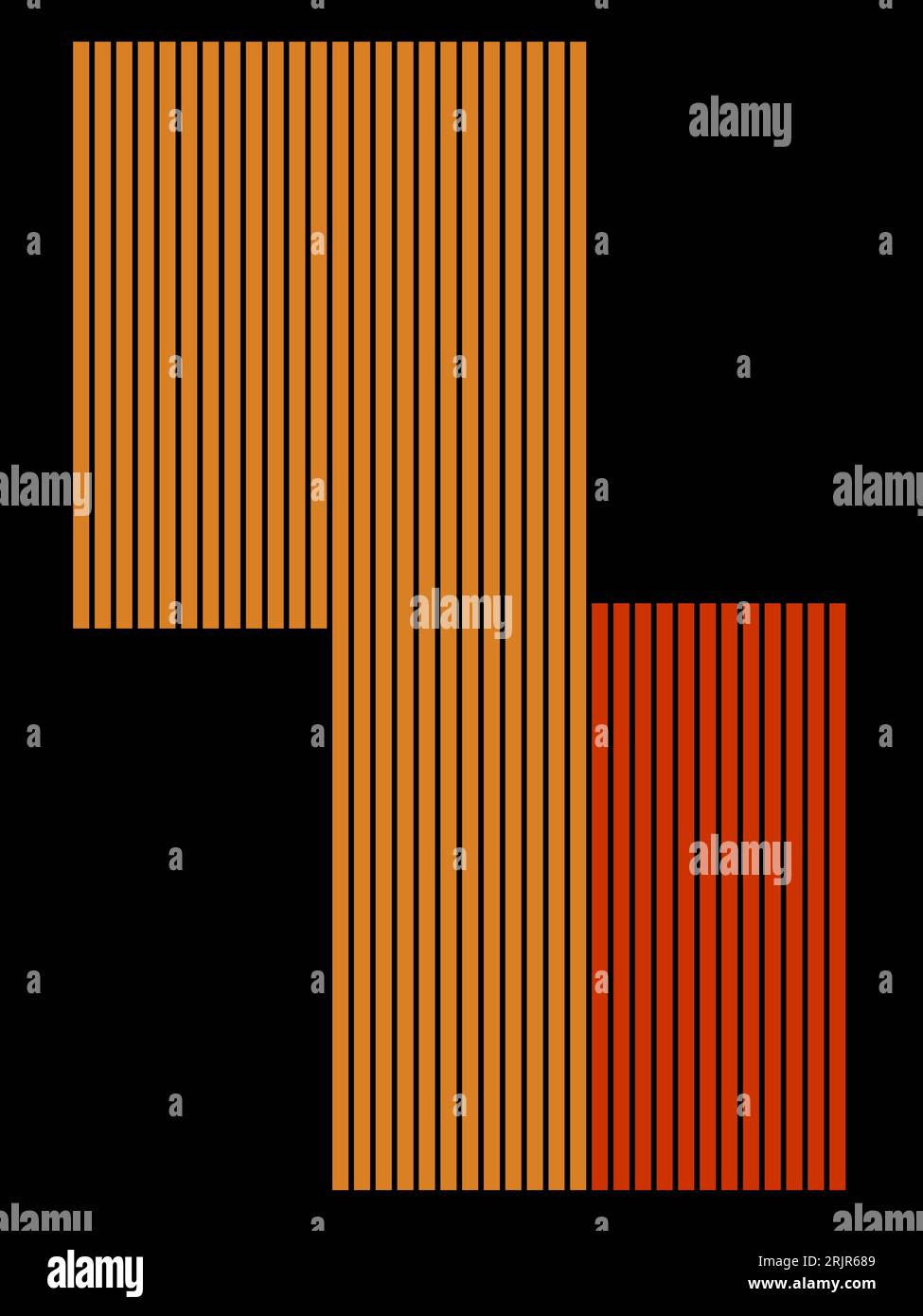 An illustration of a striped background in bright shades of orange and red on a black background Stock Photo