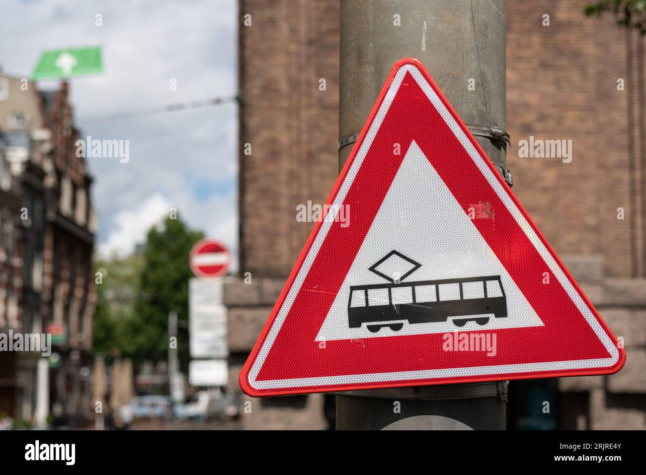 Beware of trams sign hi-res stock photography and images - Alamy