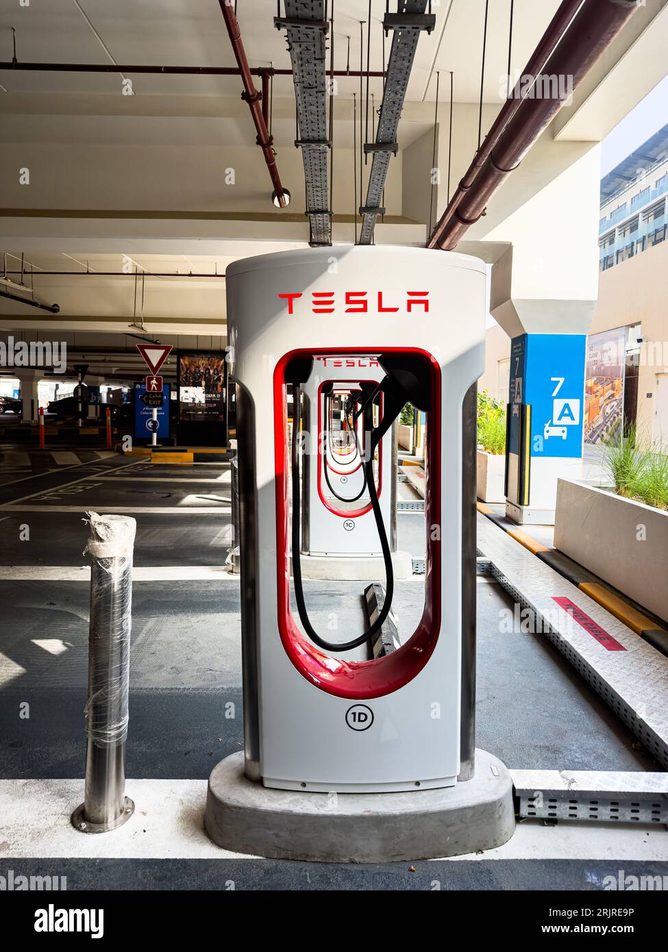 Tesla Charging stations in a mall parking lot at Masdar City, Abu Dhabi