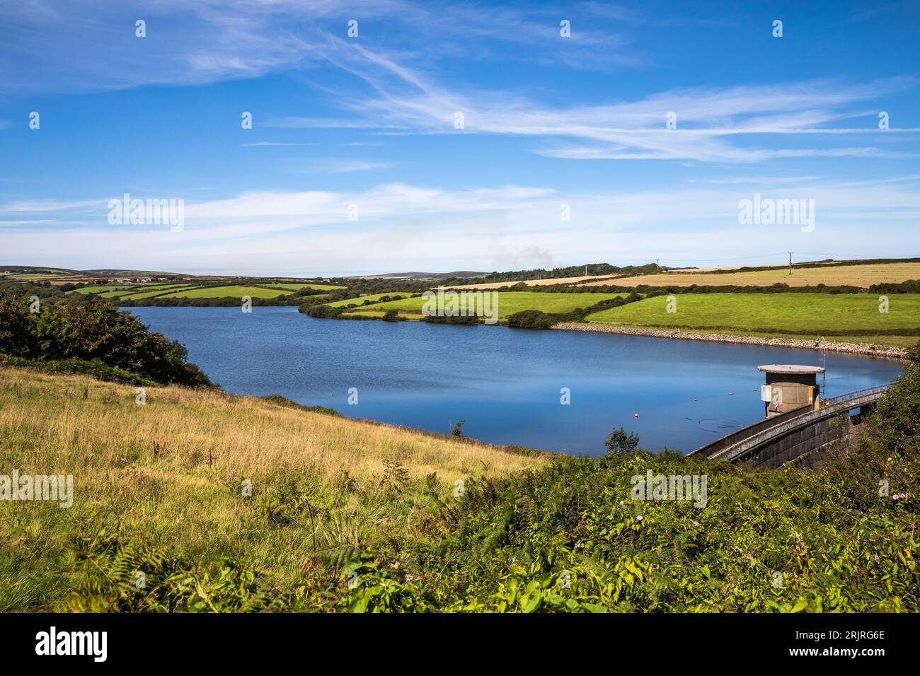 Drift, UK. 23rd Aug, 2023. Drift Reservoir and Dam water level looks