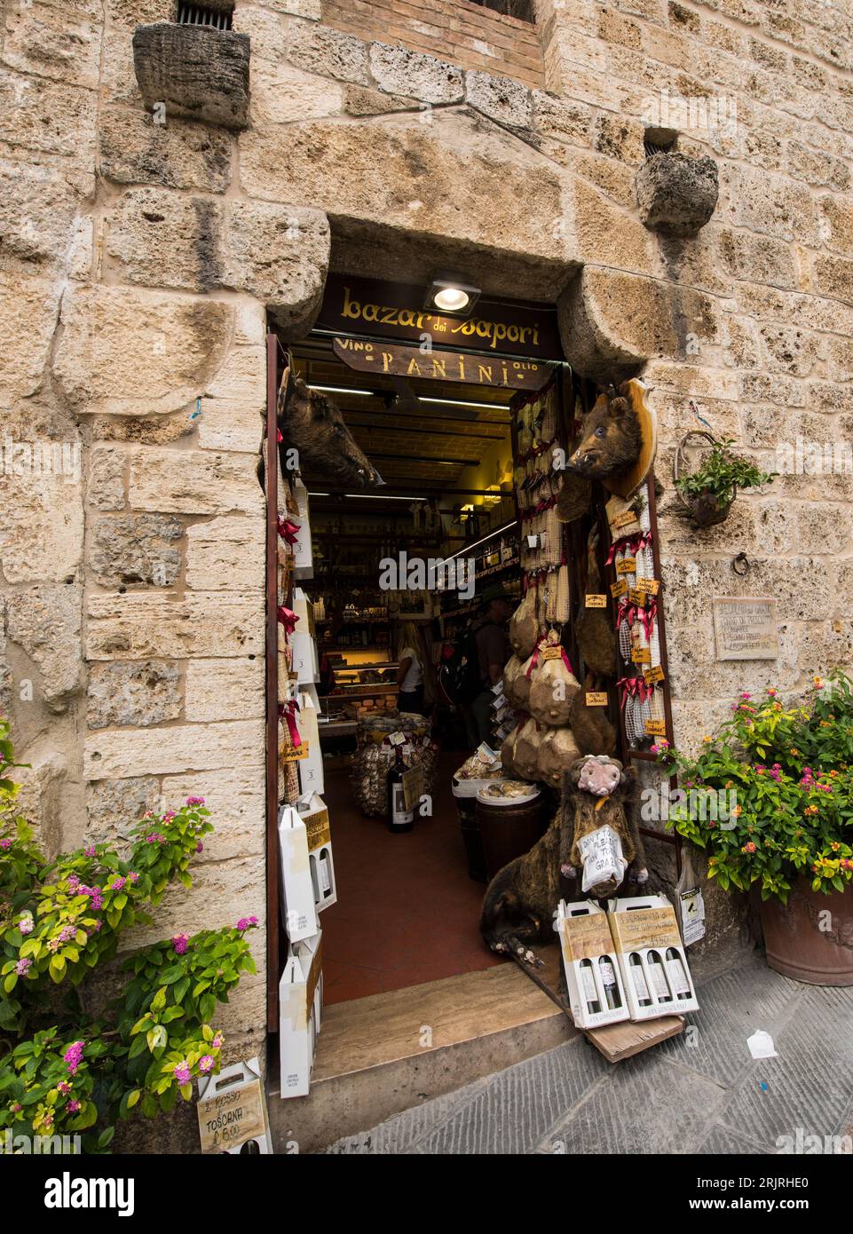 Shops in the street Via San Giovanni in San Gimignano_Tuscany, Italy, Europe Stock Photo