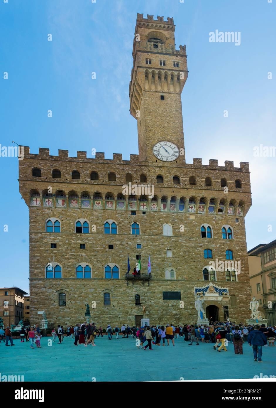 Florence - September 20: Piazza della Signoria  on September 20, 2016 in Florence. Palazzo Vecchio and Piazza della Signoria Stock Photo