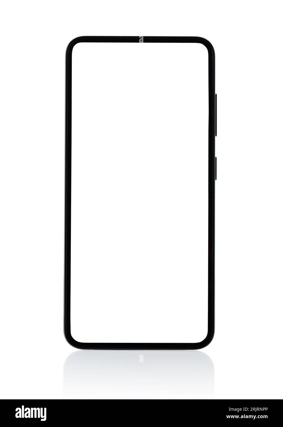 Smart Phone stands vertically with blank screen, on white background