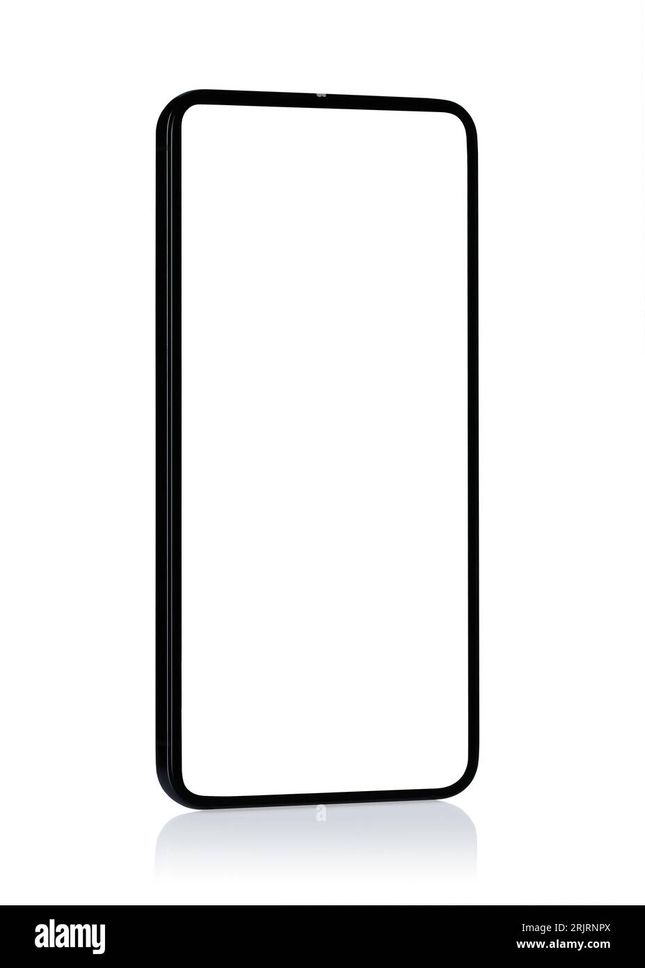 Smart Phone stands vertically with blank screen, on white background
