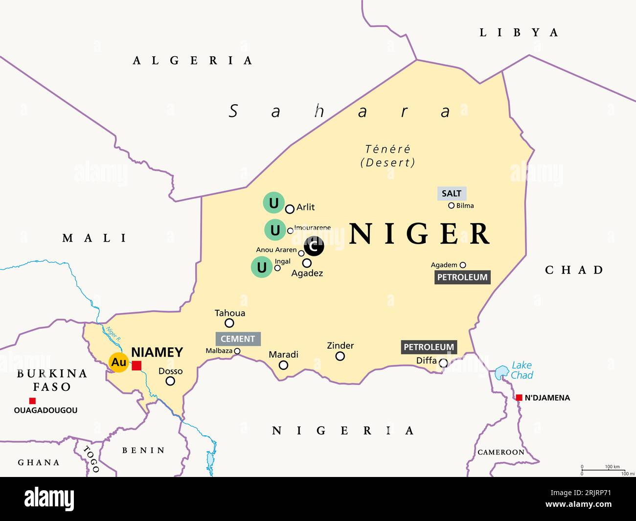 Niger, oil and mining industry. Country in West Africa, and 4th largest producer of uranium (U), with 5 percent of world output. Stock Photo