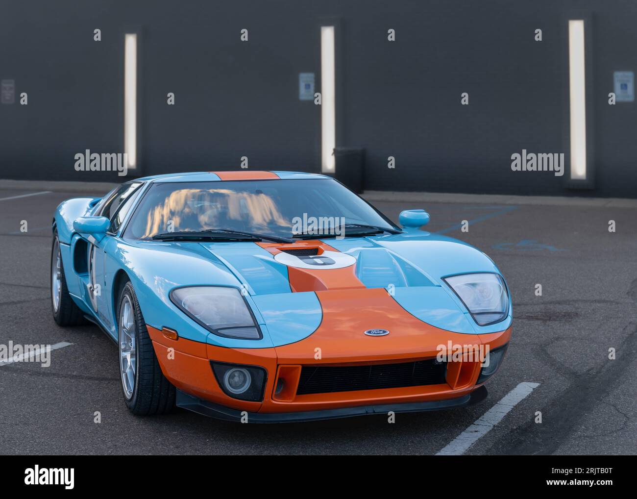 ROYAL OAK, MI/USA - AUGUST 16, 2023: A 2006 Ford GT Heritage Edition racecar, on the Woodward Dream Cruise route. Stock Photo