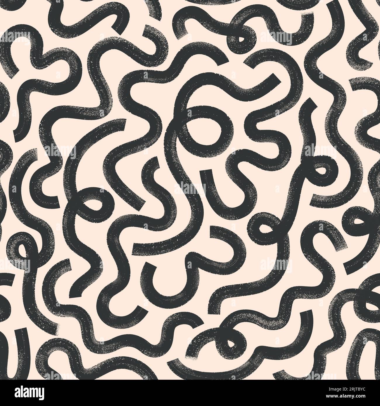 Black paint organic brush strokes seamless pattern. Vector monochrome