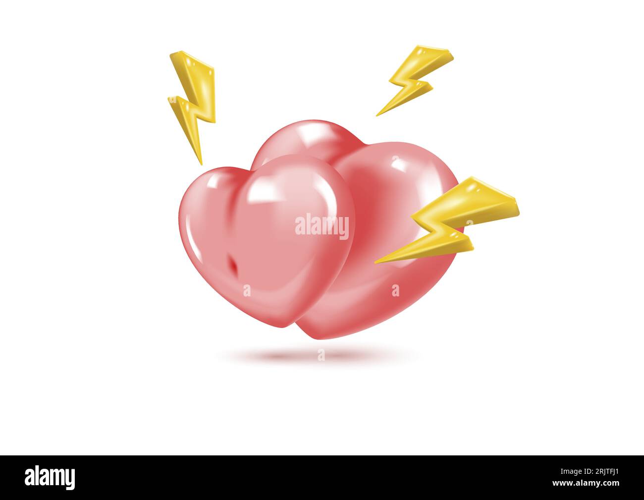 Vector icon of pink heart with lightning for Valentines Day in realistic 3d style. Vector realistic banner with heart on pink background. Stock Vector