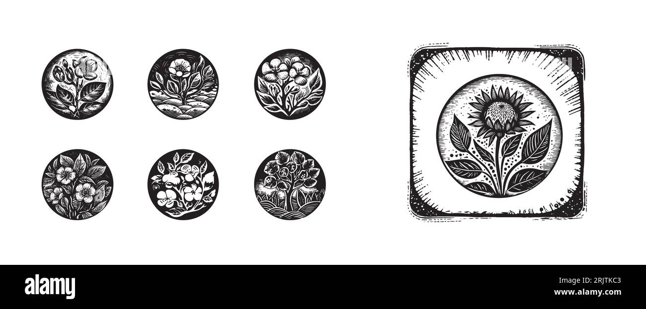 Set of scandi block print floral motif for vintage collection