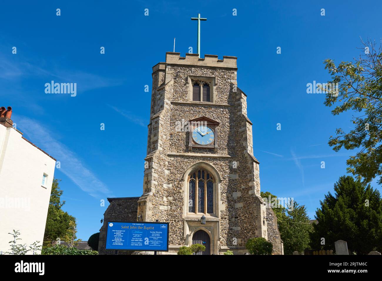 Pinner old church tower, Middlesex, Greater London UK, viewed from Pinner Village Stock Photo