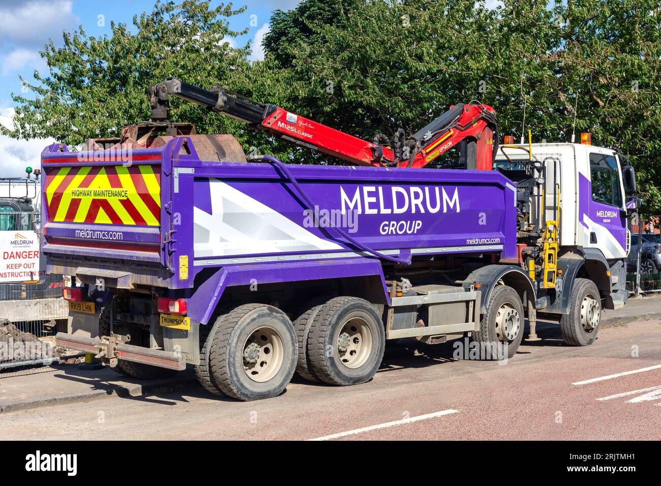 Meldrum Group lorry loader at construction site, St James Road, Gateshead, Tyne and Wear, England, United Kingdom Stock Photo