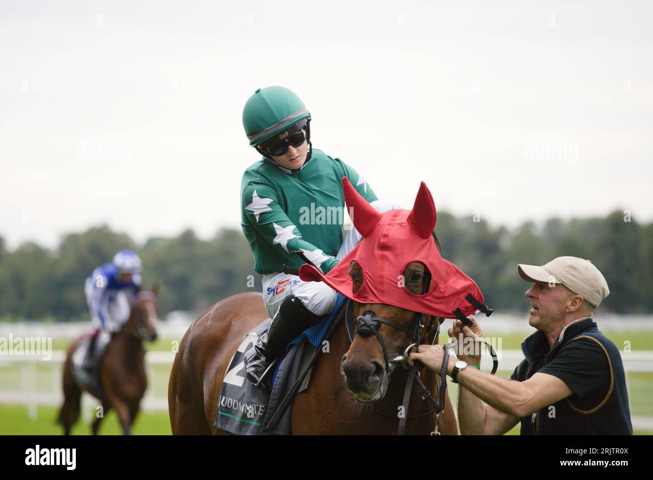York, UK. 23rd Aug, 2023. Hollie Doyle on Nashwa before the start of the Juddmonte International Stakes at York racecourse. Credit: Ed Clews/Alamy Live News. Stock Photo