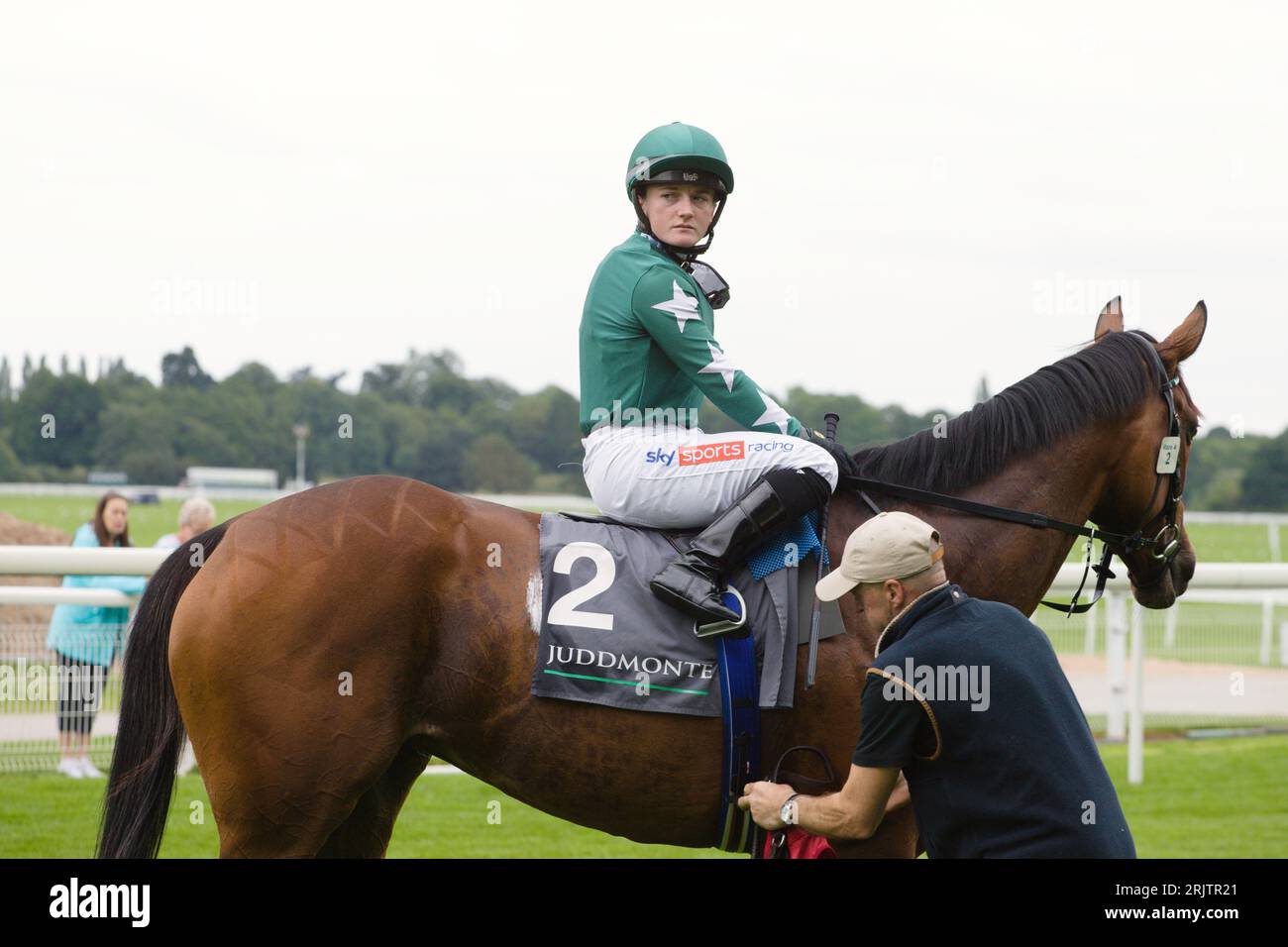 York, UK. 23rd Aug, 2023. Hollie Doyle on Nashwa before the start of the Juddmonte International Stakes at York racecourse. Credit: Ed Clews/Alamy Live News. Stock Photo