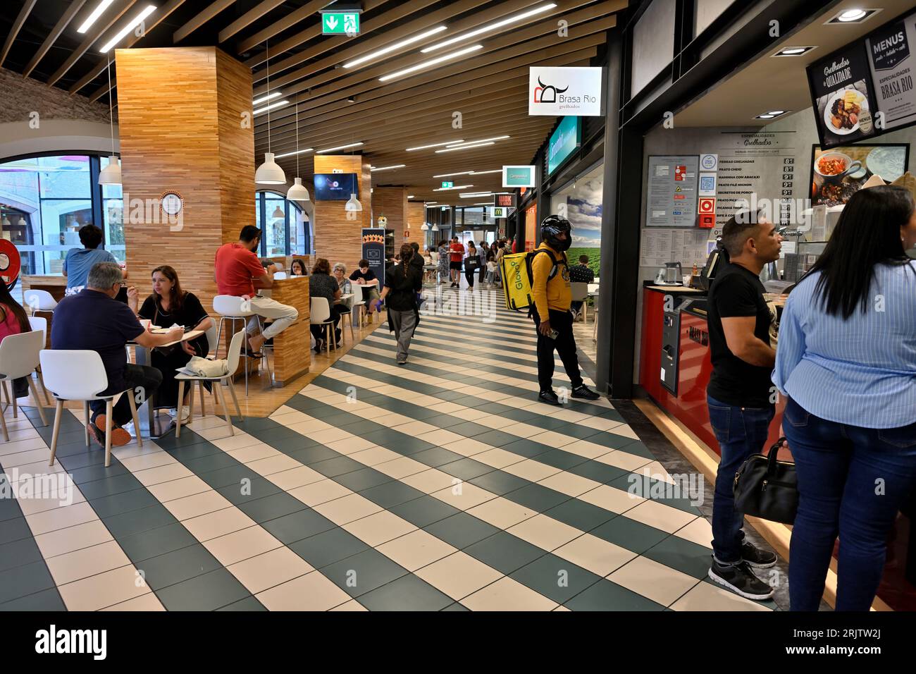 Food hall in Fnac shopping mall with variety of restaurant and fast food services, Aveiro, Portugal Stock Photo