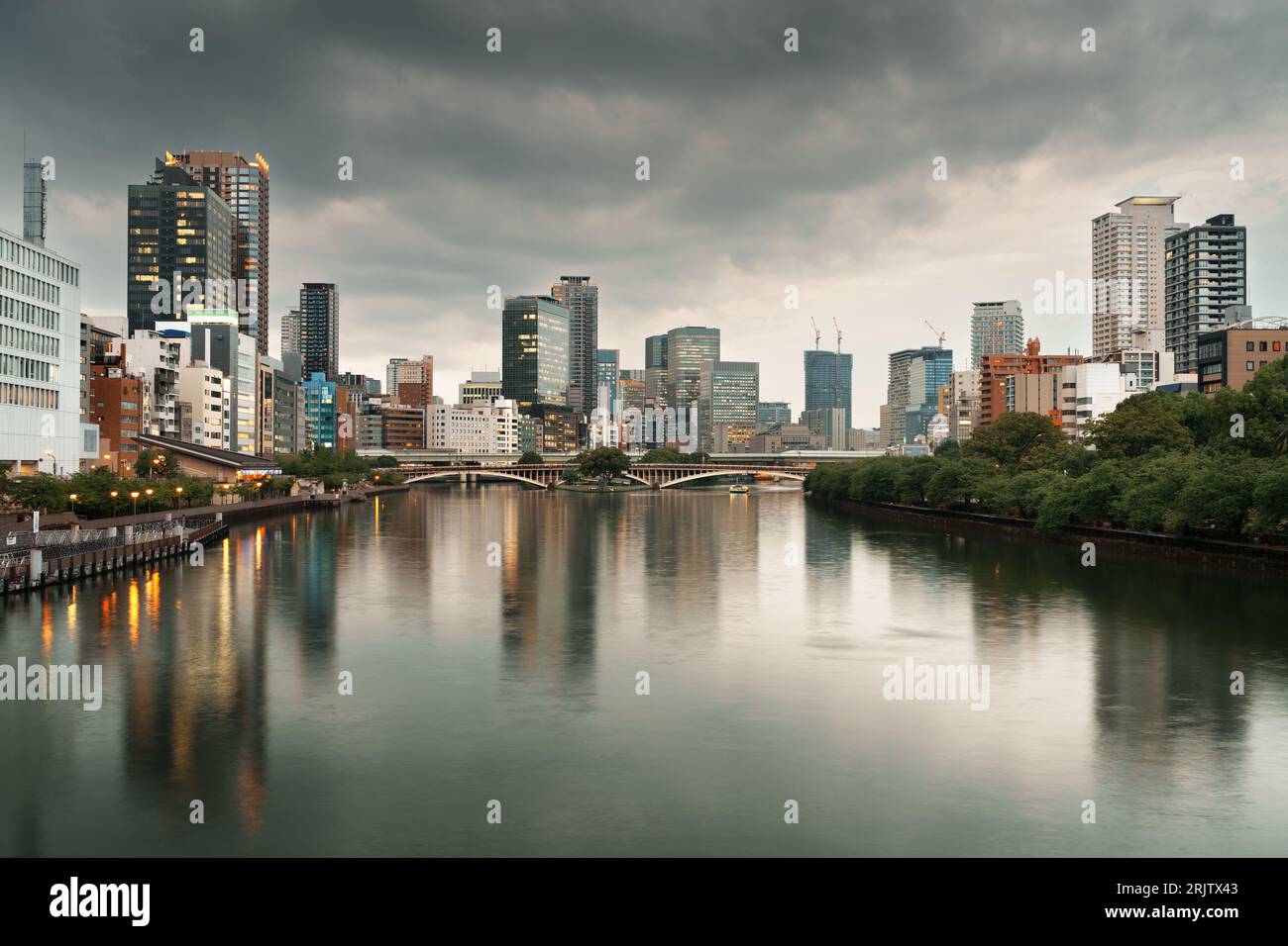 Osaka, Japan cityscape on the river at dusk Stock Photo - Alamy