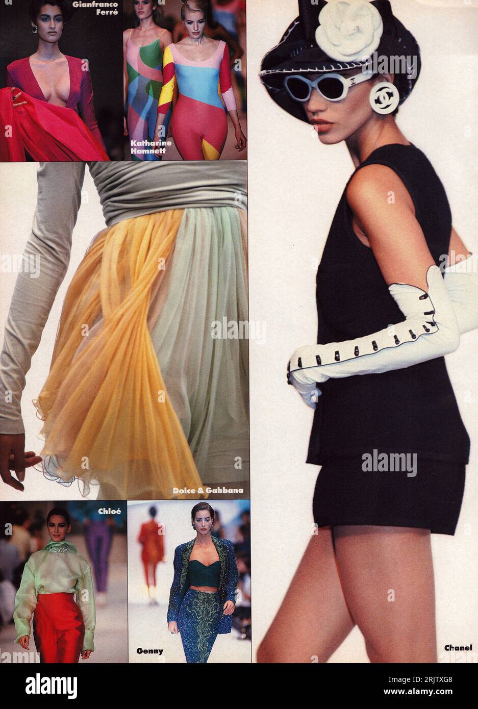 Vintage fashion Catwalk 1991 for Chanel, Chloe, Genny, DOlce & Gabbana, Gianfranco Ferre, Katharine Hamnett Vintage Catwalk photographs Stock Photo