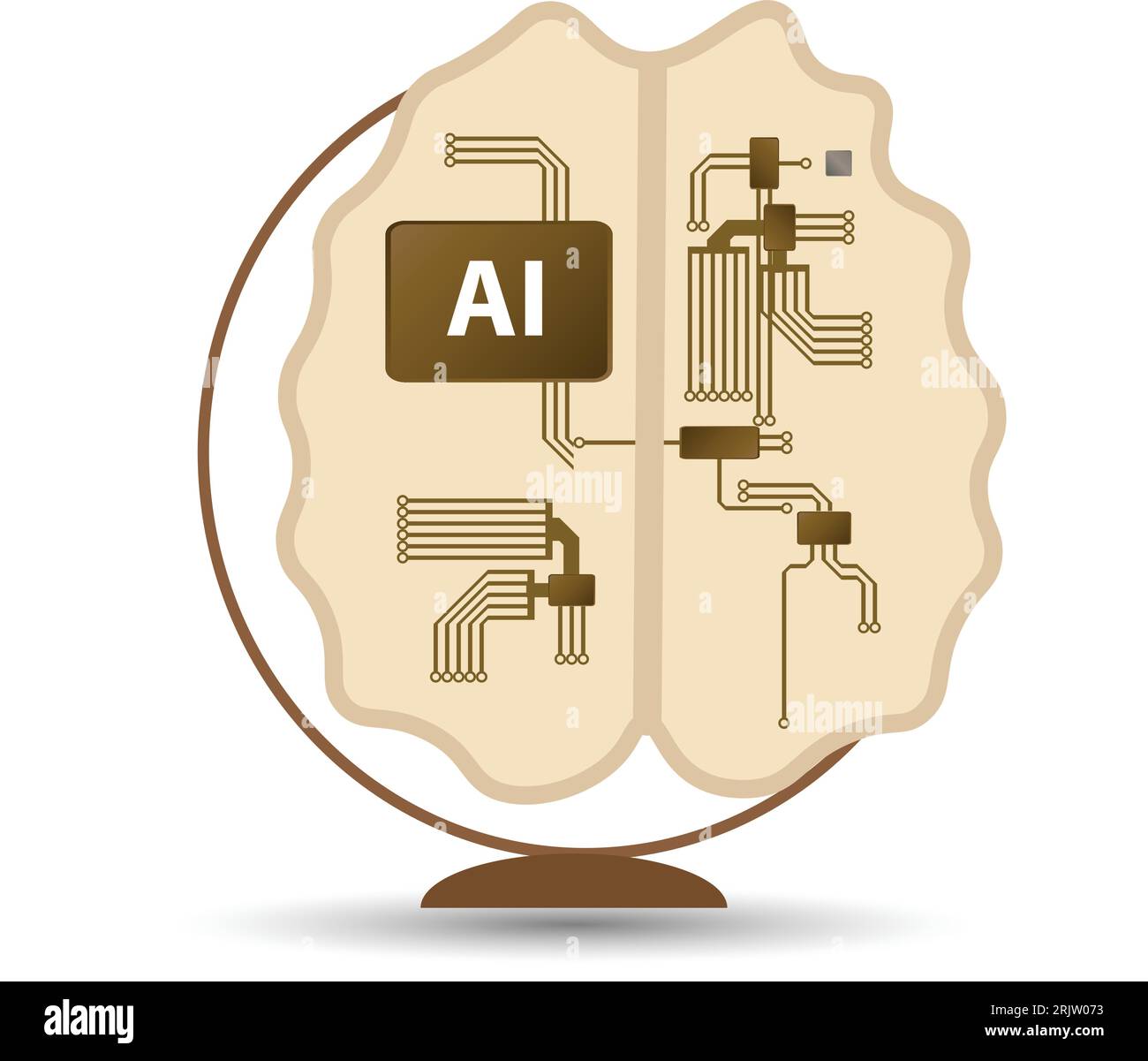 Brain with circuits and ai text on a desktop holder Stock Vector