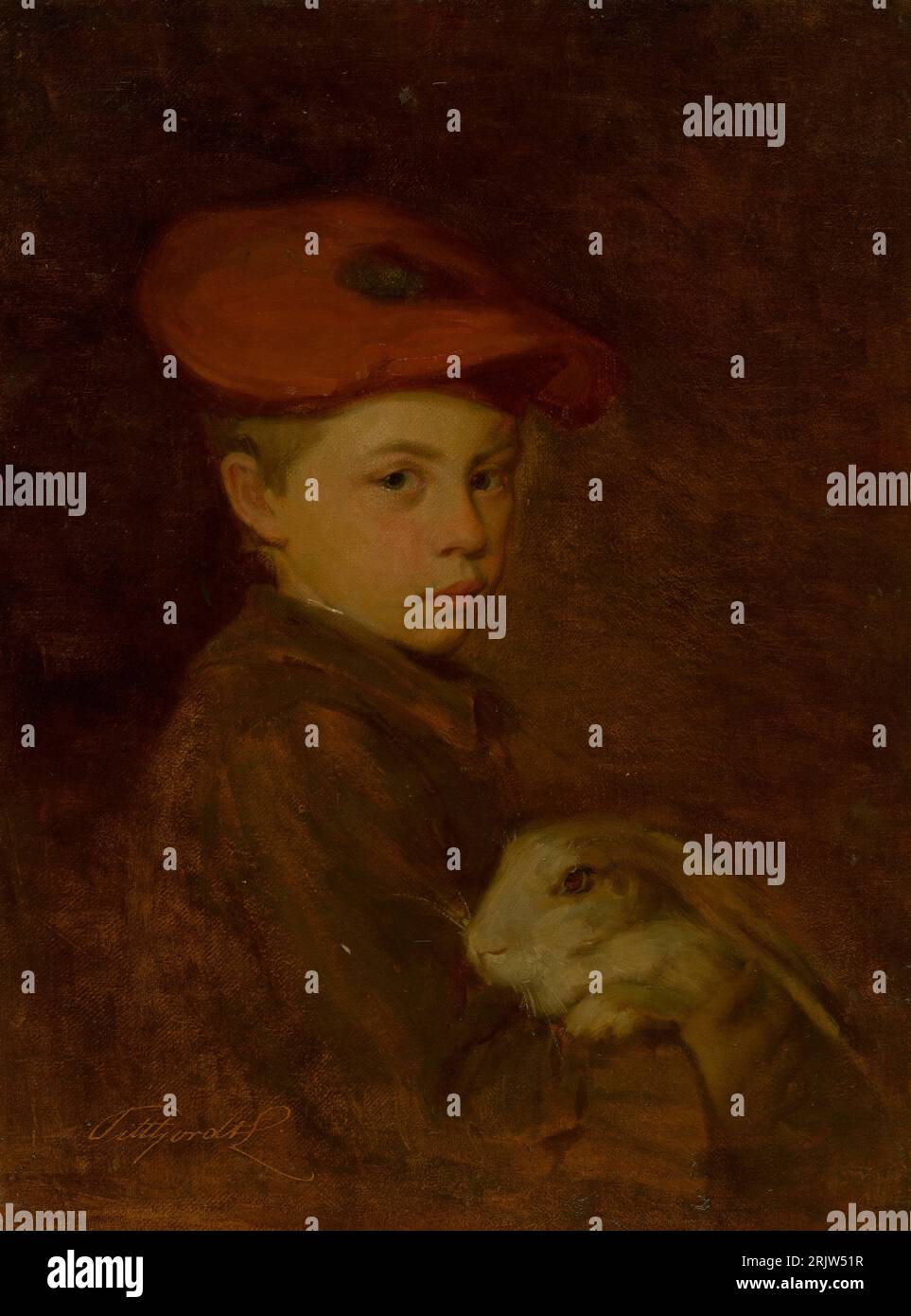 Boy with a Bunny 1885 by Ľudovít Pitthordt Stock Photo - Alamy