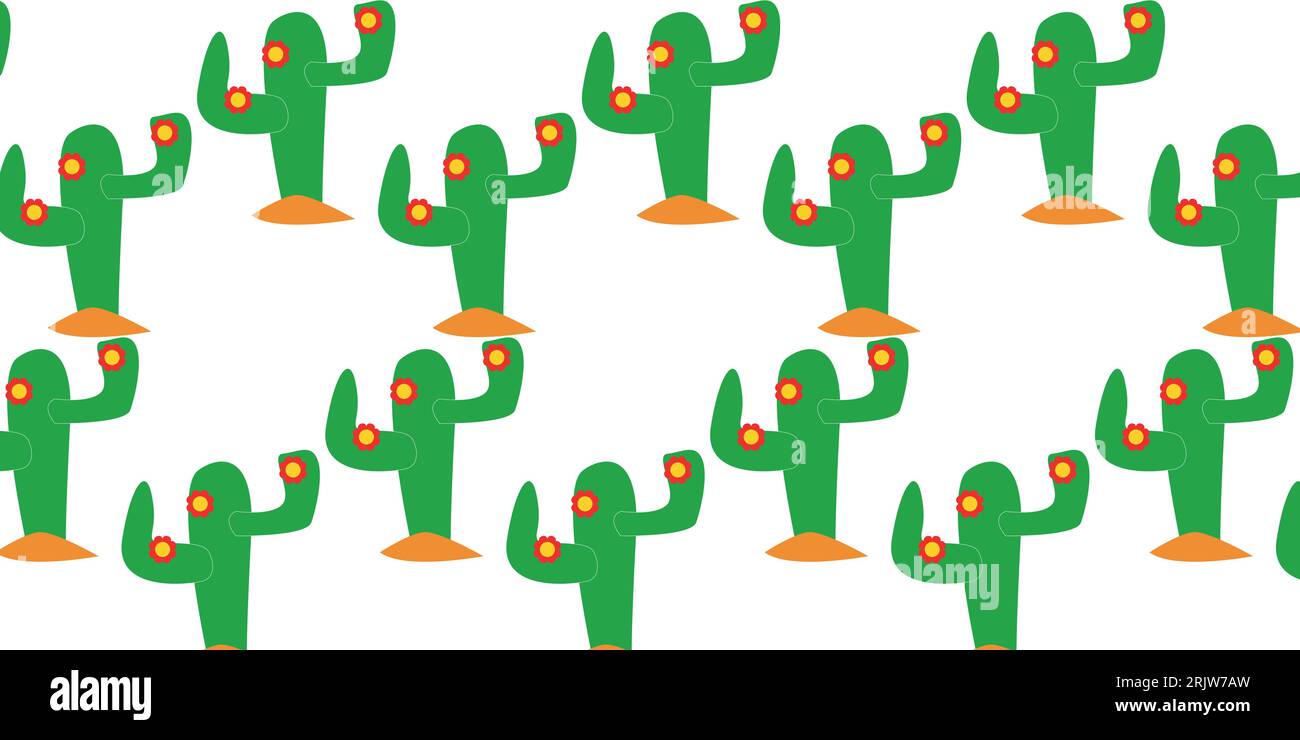 bright mexican pattern with blossom flat cactus Stock Vector