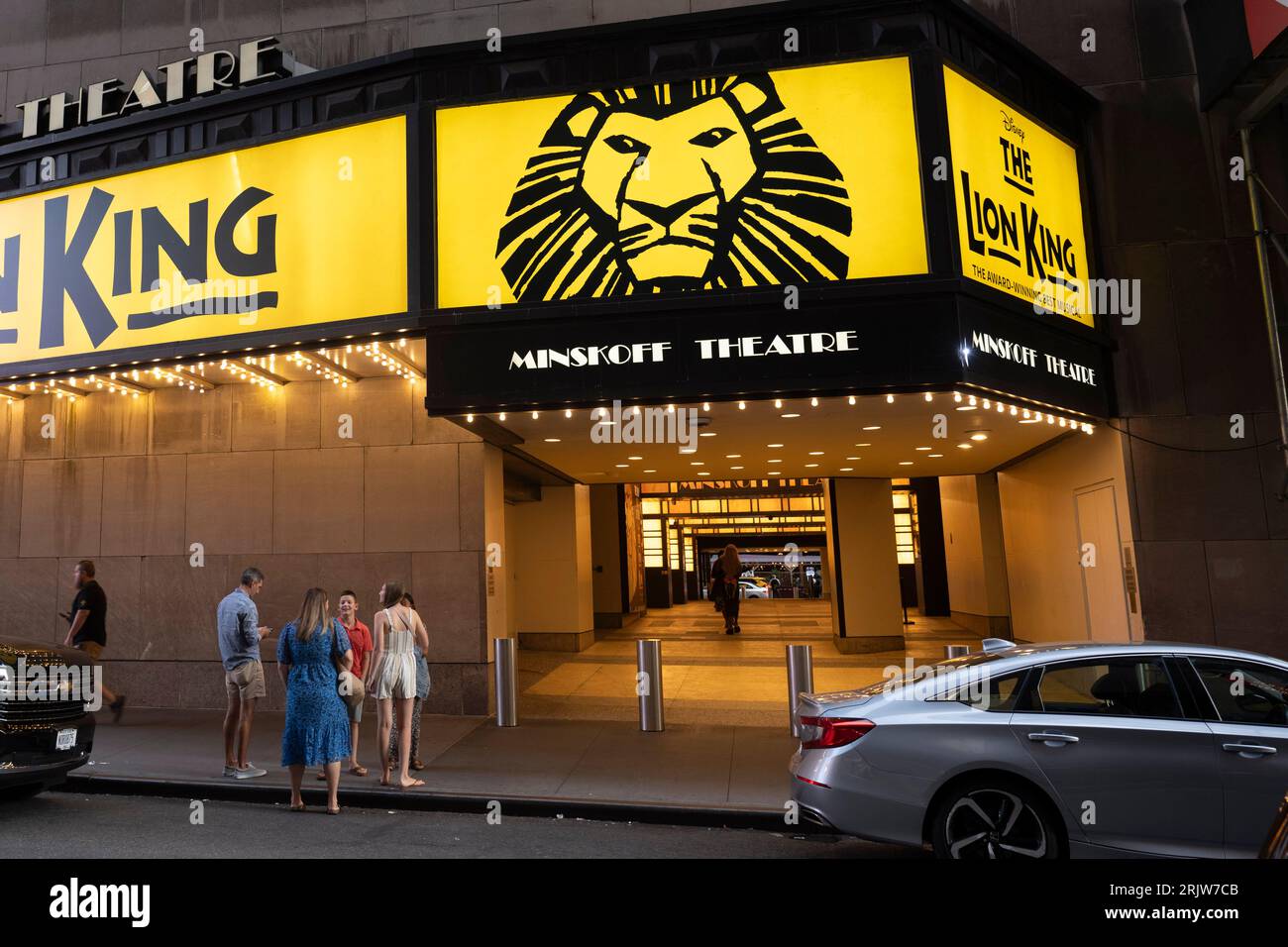 New York, New York, USA. 22nd Aug, 2023. Disney's The Lion King on Broadway at the Minskoff Theatre.Since the closing of Phantom of the Oprea, the Lion King is now the longest-running production currently in Broadway Theaters. The show is a staple for tourism. (Credit Image: © Taidgh Barron/ZUMA Press Wire) EDITORIAL USAGE ONLY! Not for Commercial USAGE! Stock Photo