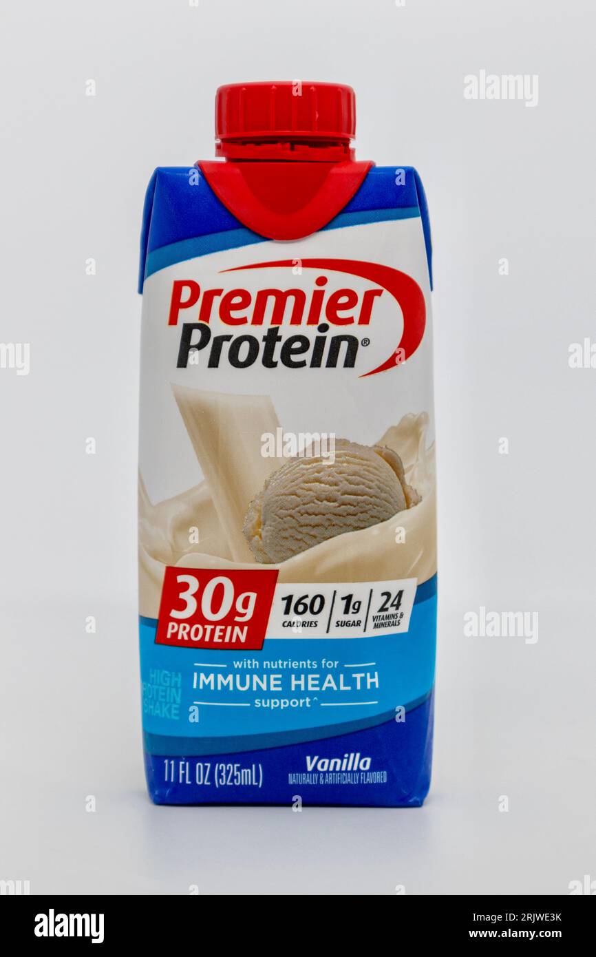 Premier Protein shake isolated on white background with copy space Stock Photo