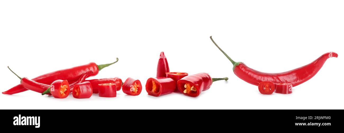 Set of red chili peppers on white background Stock Photo - Alamy